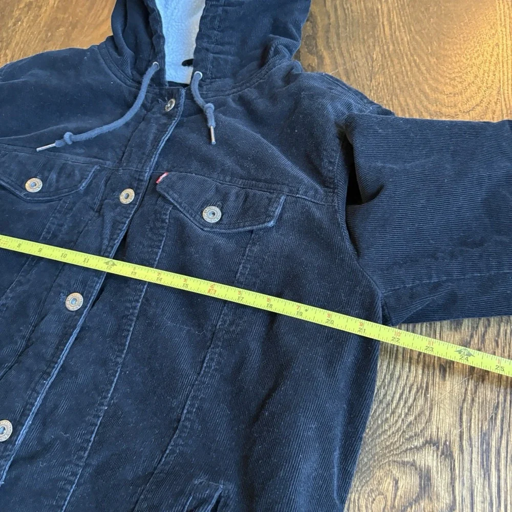 Levi Strauss Sherpa Lined Corduroy Jacket Mens L Hooded Black Trucker Workwear